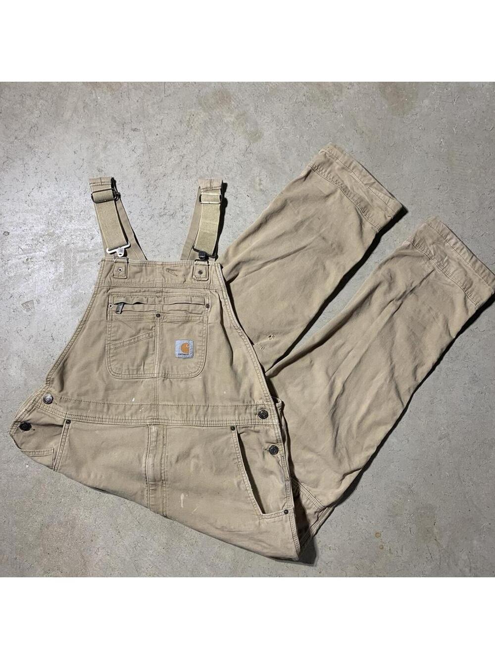 Carhartt 102987 Relaxed Fit Duck Double Knee Bib Overalls Mens 38x32 Tan